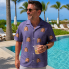 Real-life photo of someone wearing Men's Cemetery Chuckles Custom Face Hawaiian Shirt — custom faces printed all-over