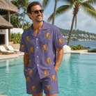 Real-life photo of someone wearing Men's Cemetery Chuckles Custom Face Shirt & Shorts Set — custom faces printed all-over