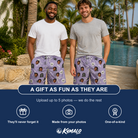 Friends in matching Men's Grinning Gravestones Custom Face Beach Shorts — a group gift photo