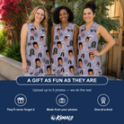 Friends in matching Women's Grinning Gravestones Custom Face V-Neck Dress — a group gift photo