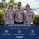 Friends in matching Women's Grinning Gravestones Custom Face Hawaiian Shirt — a group gift photo
