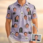 Man wearing Men's Grinning Gravestones Custom Face Polo Shirt — custom faces printed all-over
