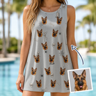 Woman wearing Women's Tombstone Tango Custom Dog Face Tank Dress — custom faces printed all-over