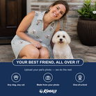 Friends in matching Women's Tombstone Tango Custom Dog Face V-Neck Dress — a group gift photo