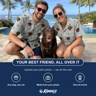Friends in matching Men's Tombstone Tango Custom Dog Face Hawaiian Shirt — a group gift photo
