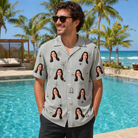 Real-life photo of someone wearing Men's Tombstone Tango Custom Face Hawaiian Shirt — custom faces printed all-over