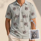 Man wearing Men's Tombstone Tango Custom Cat Face Polo Shirt — custom faces printed all-over