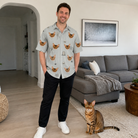 Full-length photo with the pet printed all over this Men's Tombstone Tango Custom Cat Face Polo Shirt