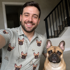 Selfie with the pet whose face is printed all over this Men's Tombstone Tango Custom Dog Face Polo Shirt