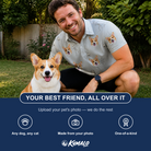 Friends in matching Men's Tombstone Tango Custom Dog Face Polo Shirt — a group gift photo
