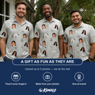 Friends in matching Men's Tombstone Tango Custom Face Polo Shirt — a group gift photo