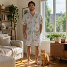 Full-length photo with the pet printed all over this Men's Tombstone Tango Custom Cat Face Shirt & Shorts Set