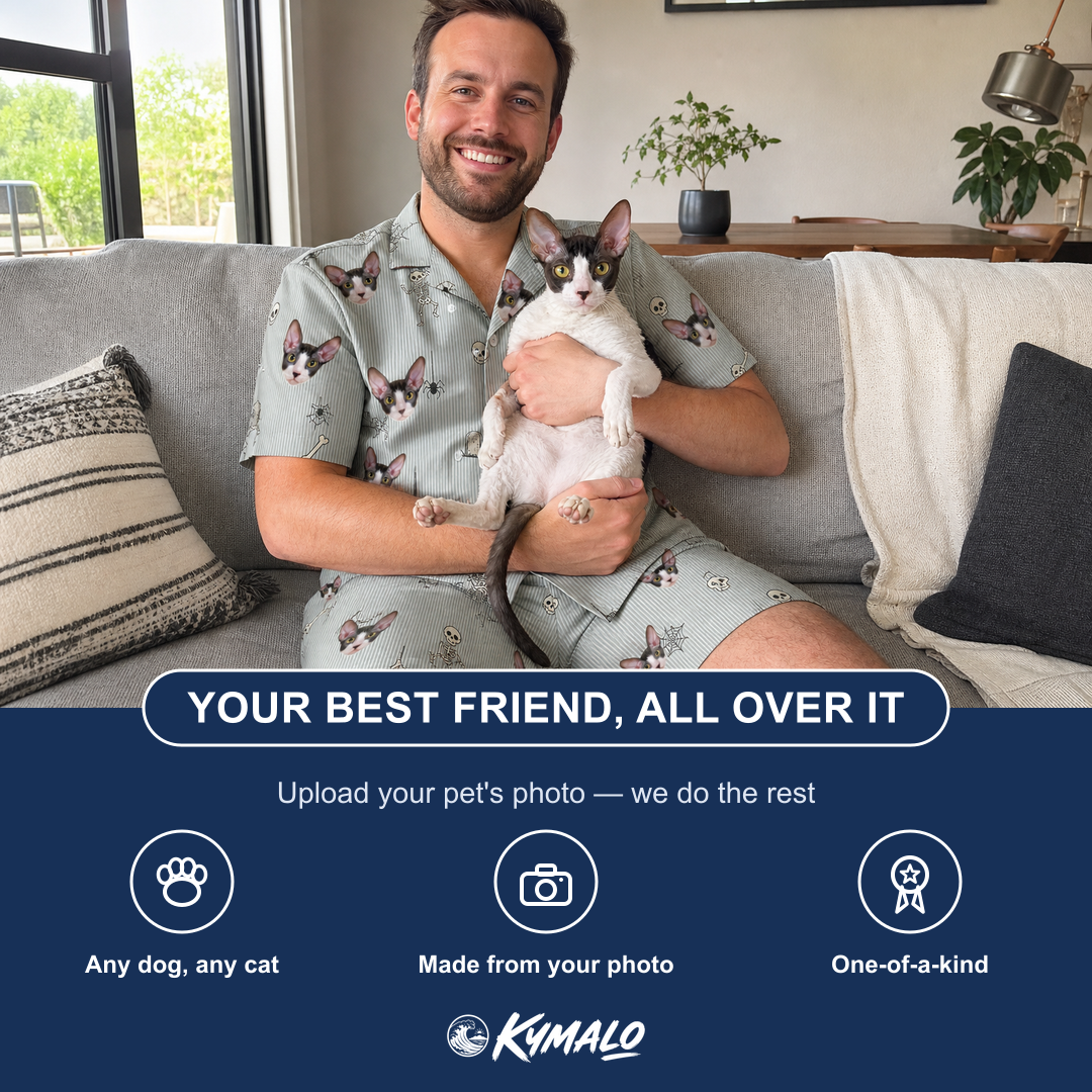 Friends in matching Men's Tombstone Tango Custom Cat Face Shirt & Shorts Set — a group gift photo
