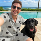 Selfie with the pet whose face is printed all over this Men's Tombstone Tango Custom Dog Face Shirt & Shorts Set