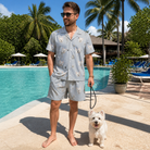 Full-length photo with the pet printed all over this Men's Tombstone Tango Custom Dog Face Shirt & Shorts Set