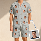 Man wearing Men's Tombstone Tango Custom Face Shirt & Shorts Set — custom faces printed all-over