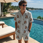 Real-life photo of someone wearing Men's Tombstone Tango Custom Face Shirt & Shorts Set — custom faces printed all-over