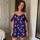 Real-life photo of someone wearing Women's Bone Appétit Custom Face Off-Shoulder Dress — custom faces printed all-over