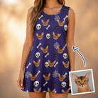 Woman wearing Women's Bone Appétit Custom Cat Face Tank Dress — custom faces printed all-over