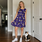 Full-length photo with the pet printed all over this Women's Bone Appétit Custom Cat Face Tank Dress