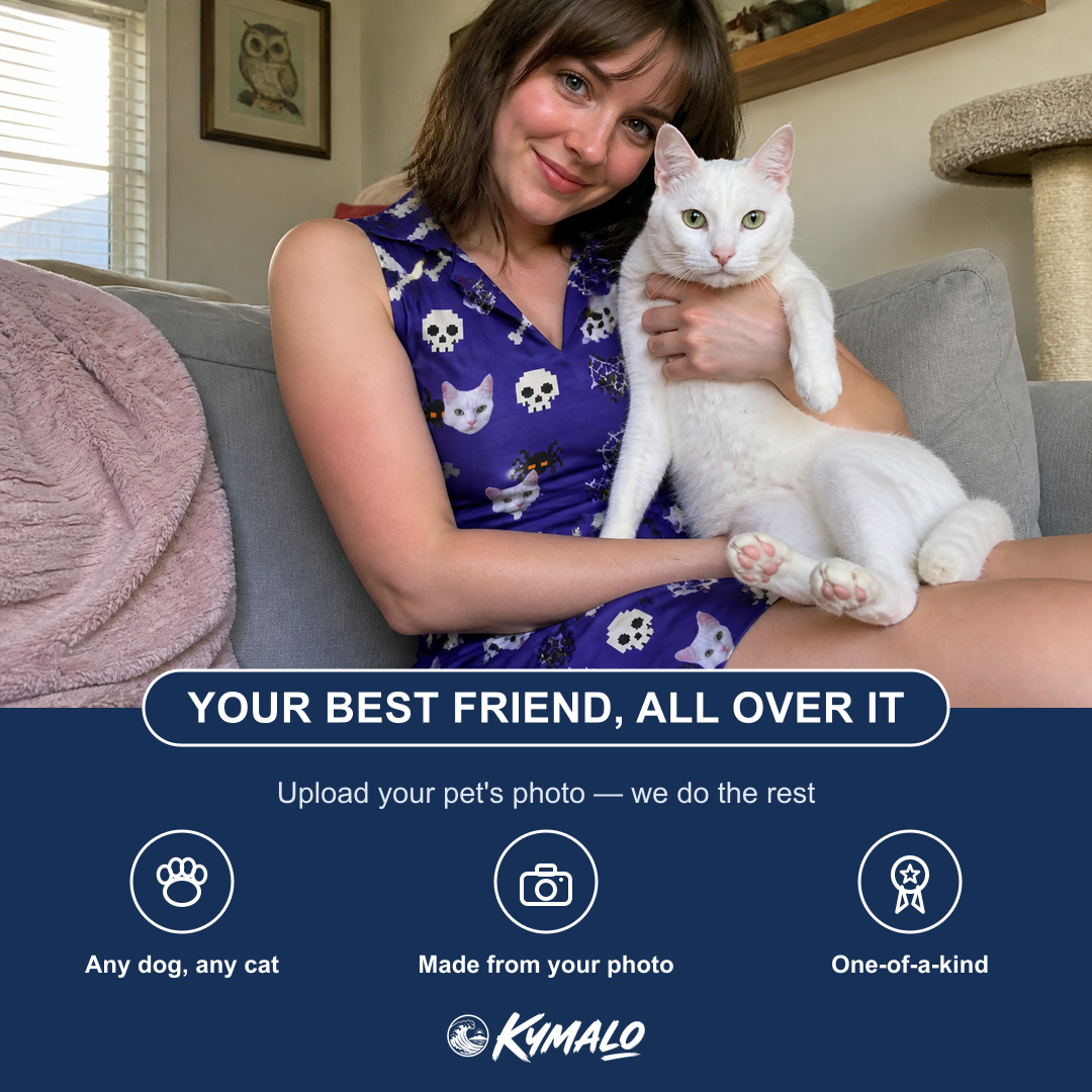 Friends in matching Women's Bone Appétit Custom Cat Face V-Neck Dress — a group gift photo