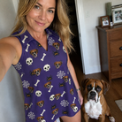Selfie with the pet whose face is printed all over this Women's Bone Appétit Custom Dog Face V-Neck Dress