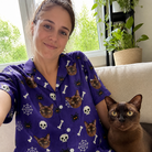 Selfie with the pet whose face is printed all over this Women's Bone Appétit Custom Cat Face Hawaiian Shirt
