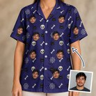 Woman wearing Women's Bone Appétit Custom Face Hawaiian Shirt — custom faces printed all-over