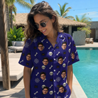 Real-life photo of someone wearing Women's Bone Appétit Custom Face Hawaiian Shirt — custom faces printed all-over
