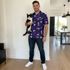 Full-length photo with the pet printed all over this Men's Bone Appétit Custom Cat Face Polo Shirt