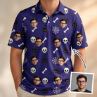 Man wearing Men's Bone Appétit Custom Face Polo Shirt — custom faces printed all-over