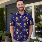 Real-life photo of someone wearing Men's Bone Appétit Custom Face Polo Shirt — custom faces printed all-over