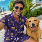 Selfie with the pet whose face is printed all over this Men's Bone Appétit Custom Dog Face Shirt & Shorts Set