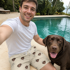 Selfie with the pet whose face is printed all over this Men's Arachnid Antics Custom Dog Face Beach Shorts