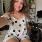 Selfie with the pet whose face is printed all over this Women's Arachnid Antics Custom Cat Face Off-Shoulder Dress