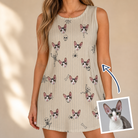 Woman wearing Women's Arachnid Antics Custom Cat Face Tank Dress — custom faces printed all-over