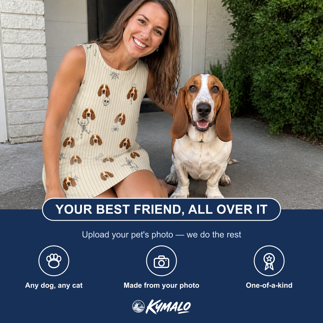 Friends in matching Women's Arachnid Antics Custom Dog Face Tank Dress — a group gift photo