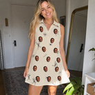 Real-life photo of someone wearing Women's Arachnid Antics Custom Face V-Neck Dress — custom faces printed all-over