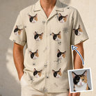 Man wearing Men's Arachnid Antics Custom Cat Face Hawaiian Shirt — custom faces printed all-over
