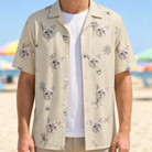Man wearing Men's Arachnid Antics Custom Cat Face Hawaiian Shirt open over a white tee