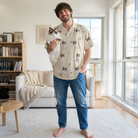 Full-length photo with the pet printed all over this Men's Arachnid Antics Custom Cat Face Hawaiian Shirt