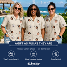 Friends in matching Women's Arachnid Antics Custom Face Hawaiian Shirt — a group gift photo