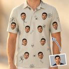 Man wearing Men's Arachnid Antics Custom Face Polo Shirt — custom faces printed all-over