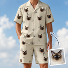 Man wearing Men's Arachnid Antics Custom Cat Face Shirt & Shorts Set — custom faces printed all-over