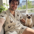 Selfie with the pet whose face is printed all over this Men's Arachnid Antics Custom Cat Face Shirt & Shorts Set