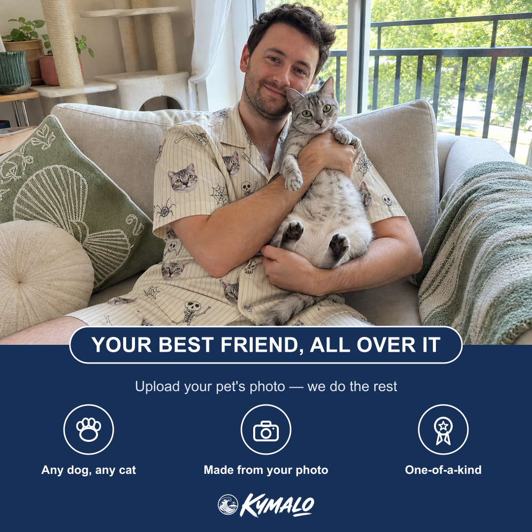 Friends in matching Men's Arachnid Antics Custom Cat Face Shirt & Shorts Set — a group gift photo