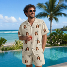 Real-life photo of someone wearing Men's Arachnid Antics Custom Face Shirt & Shorts Set — custom faces printed all-over