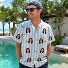 Real-life photo of someone wearing Men's Graveyard Giggles Custom Face Hawaiian Shirt — custom faces printed all-over