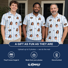 Friends in matching Men's Graveyard Giggles Custom Face Polo Shirt — a group gift photo
