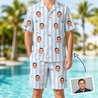 Man wearing Men's Graveyard Giggles Custom Face Shirt & Shorts Set — custom faces printed all-over